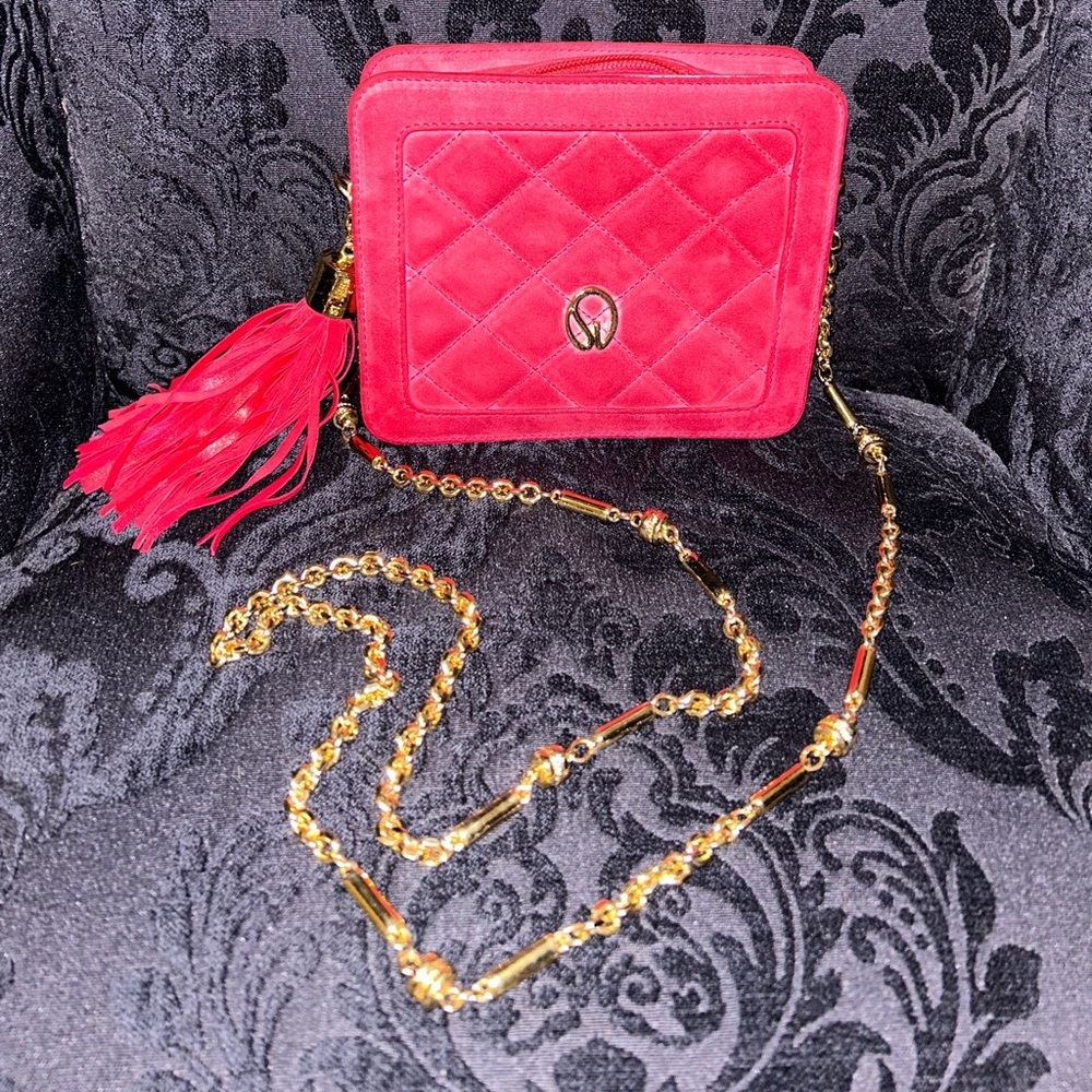Saint John crossbody gold hardware tassel suede bag
